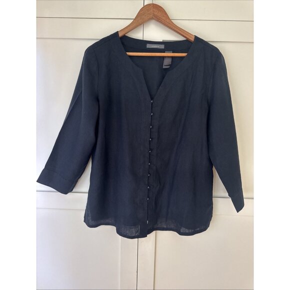 Liz Claiborne Linen Shirt Jacket Womens Large Black Button Up Long Sleeve Top - Picture 1 of 12